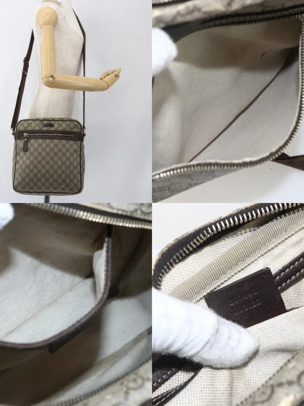 GUCCI GG Supreme Shoulder Bag PVC Beige Gold 201448 Auth ti3728
